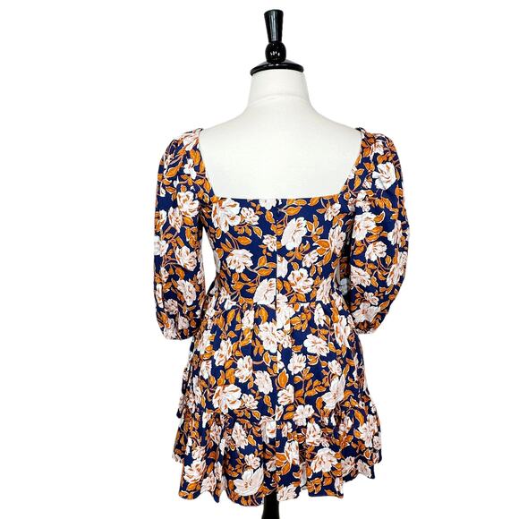 Amur Medina  Floral Twist Front Ruffle Mini Dress Twilight Blue Women 14 NWT - Picture 5 of 15
